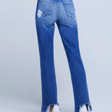 Harmon High-Rise Slim Straight Distressed Hem Pants