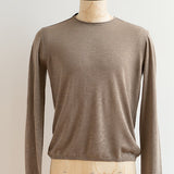 Long Sleeve Linen Blend Slub Crew With Roll Neck