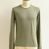 Long Sleeve Linen Blend Slub Crew With Roll Neck