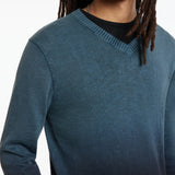 Long Sleeves Slub Cotton Vee With Dip Dye