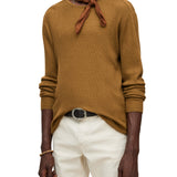 Regular Fit Long Sleeve Merino Silk Crew with Textured Stitch