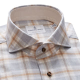 Brushed Cotton Shirt with Solid Contrast Inside Collar Stand
