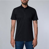 Black Solid Short Sleeve Stretch Pique Polo