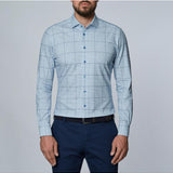 Blue & Navy Check Modern 4Flex Stretch Knit Shirt