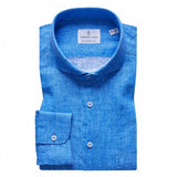 Blue Solid Linen Zephyr Washed Shirt
