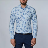 Blue & White Floral Modern 4Flex Stretch Knit Shirt