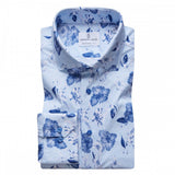 Blue & White Floral Modern 4Flex Stretch Knit Shirt
