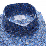 Blue & White Floral Summer Textured Crinkle Hybrid Shirt