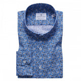 Blue & White Floral Summer Textured Crinkle Hybrid Shirt