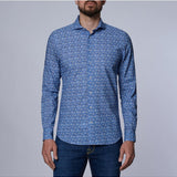 Blue & White Floral Summer Textured Crinkle Hybrid Shirt