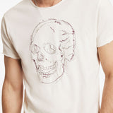 Short Sleeve Raw Edge Tee- Skull Embroidery