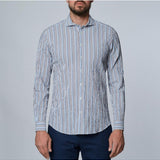 Multicolor Striped Summer Textured Crinkle Hybrid Shirt