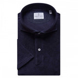 Navy Solid Terry Polo With Linen Contrasts