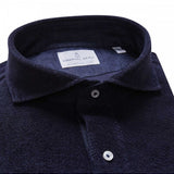 Navy Solid Terry Polo With Linen Contrasts