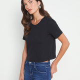 Donna Short Sleeve Crop Crew Neck Tee