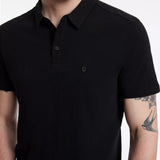 Short Sleeve Slub Cotton Polo with Peace Sign Embroidery