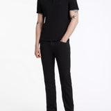 Short Sleeve Slub Cotton Polo with Peace Sign Embroidery