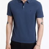 Short Sleeve Slub Cotton Polo with Peace Sign Embroidery
