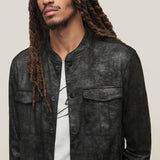 Cottle Regular Fit Long Sleeve Snap Front Bomber with Patch Pocket