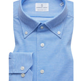 Blue Solid Long Sleeve Stretch Pique Knit Shirt