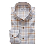 Brushed Cotton Shirt with Solid Contrast Inside Collar Stand