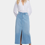 High-Rise Stretch Denim Long Skirt with Slit