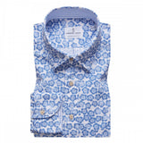 White & Blue Floral Oxford Shirt With Striped Contrast