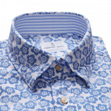 White & Blue Floral Oxford Shirt With Striped Contrast