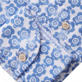 White & Blue Floral Oxford Shirt With Striped Contrast