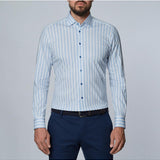 White & Blue Striped Modern 4Flex Stretch Knit Shirt
