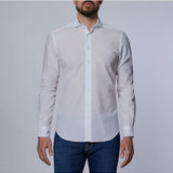 White Solid Summer Textured Crinkle Hybrid Shirt